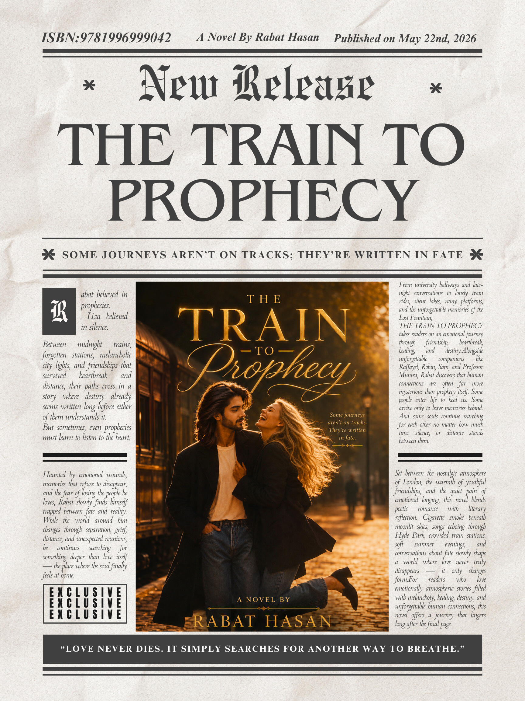 Rabat believed in prophecies. Liza believed in silence. Between midnight trains, forgotten stations, eternal friendships, and invisible wounds, their paths cross in a story where destiny already seems written. But sometimes, even prophecies must learn to l